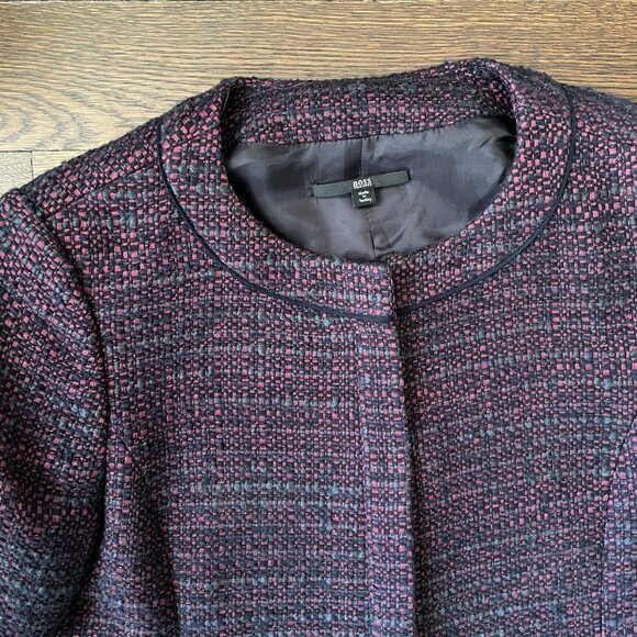 Hugo Boss Women's Burgundy Red and Navy Tweed Jacket-Size 6 - Picture 12 of 15